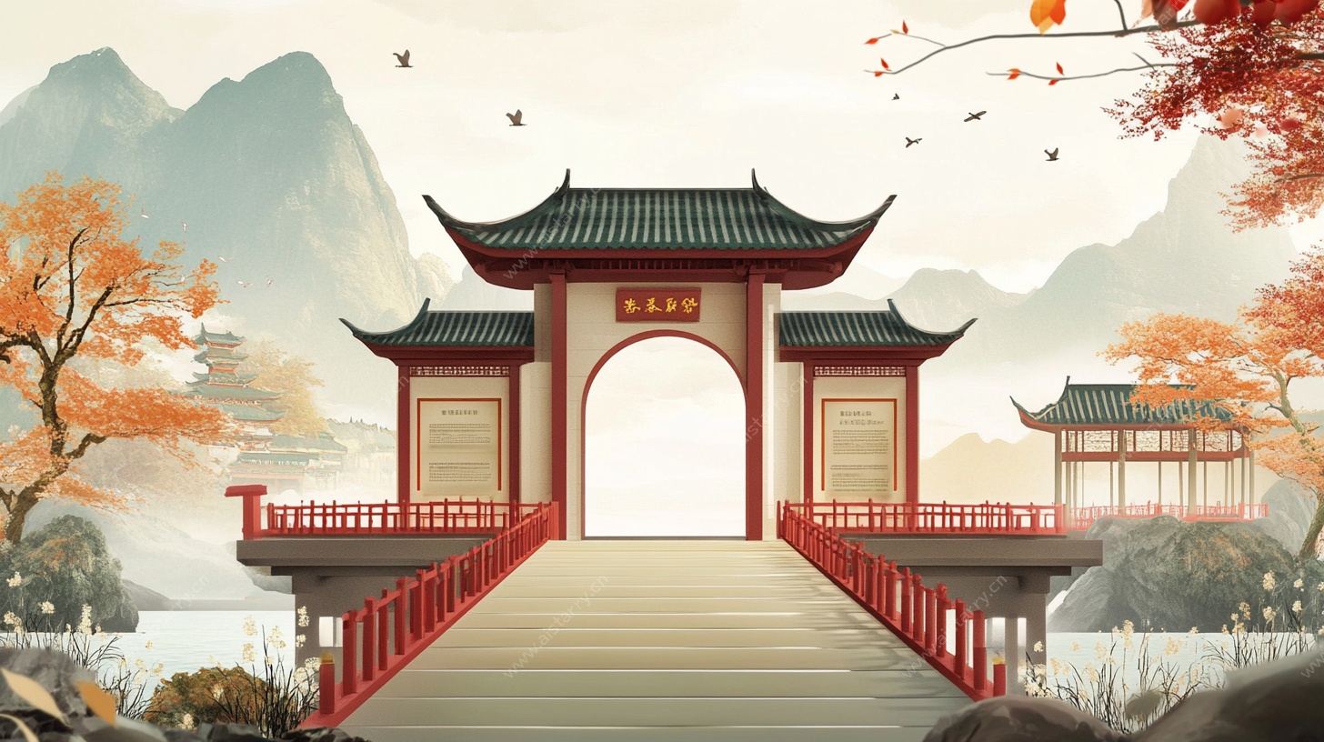 中式古典园林牌坊美景