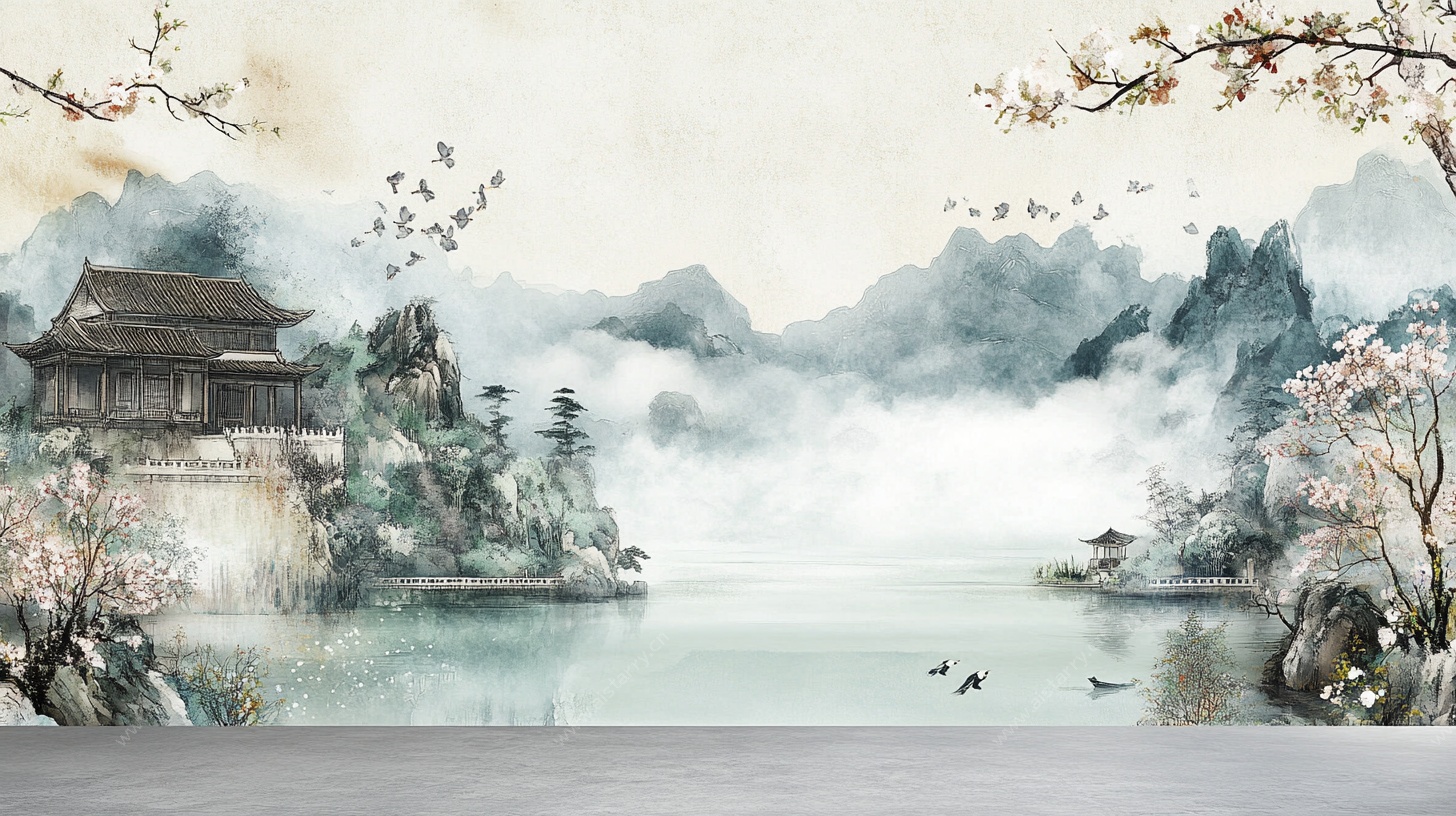 水墨山水古风意境风景图