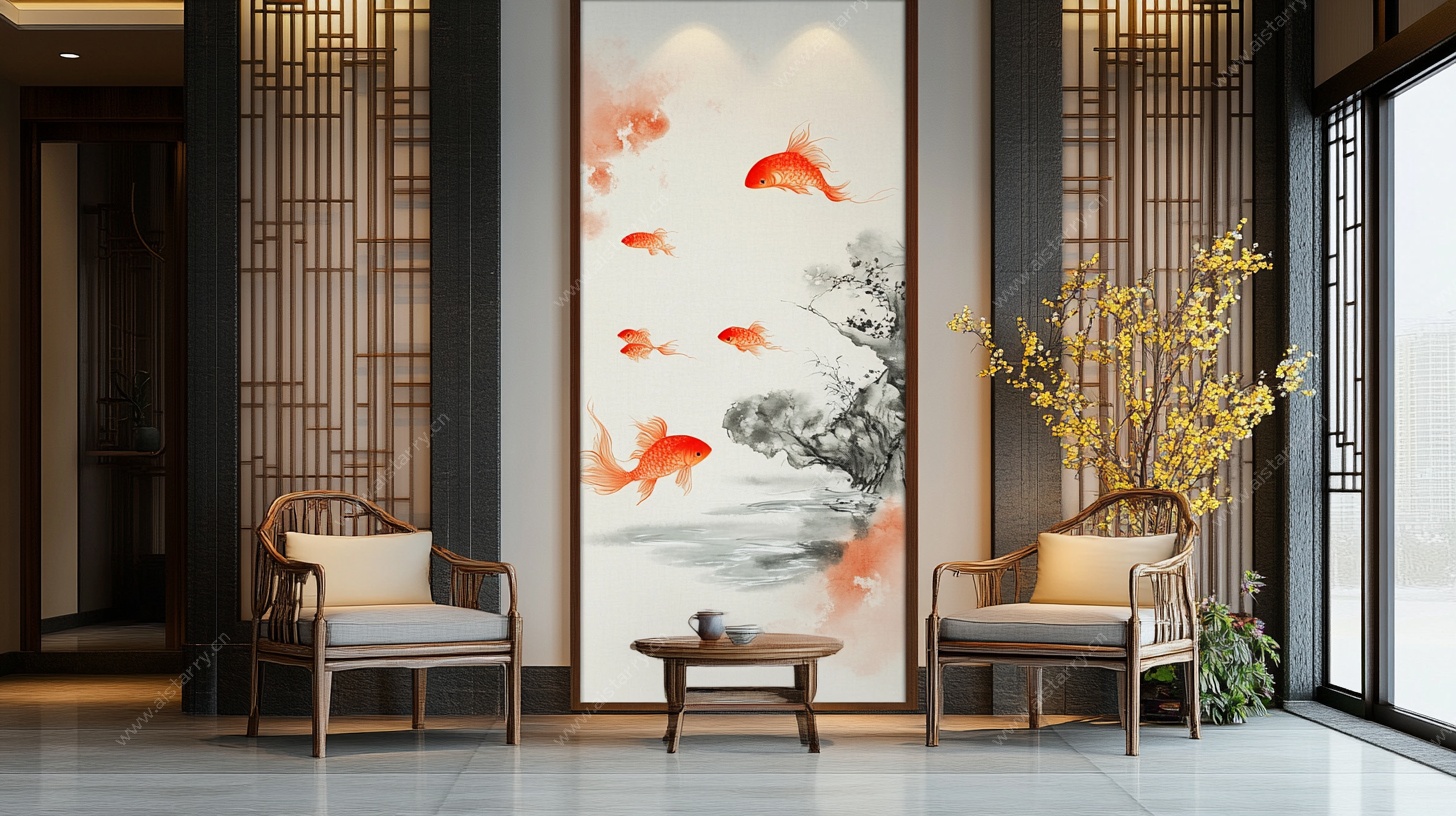 中式客厅九鱼图装饰场景