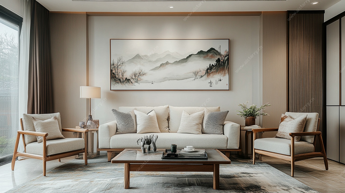 现代中式风温馨客厅场景