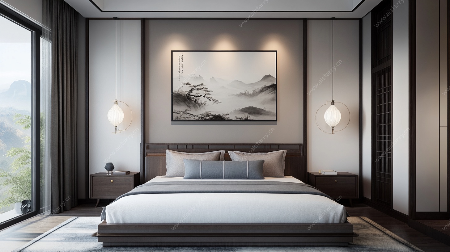 新中式雅致卧室室内场景