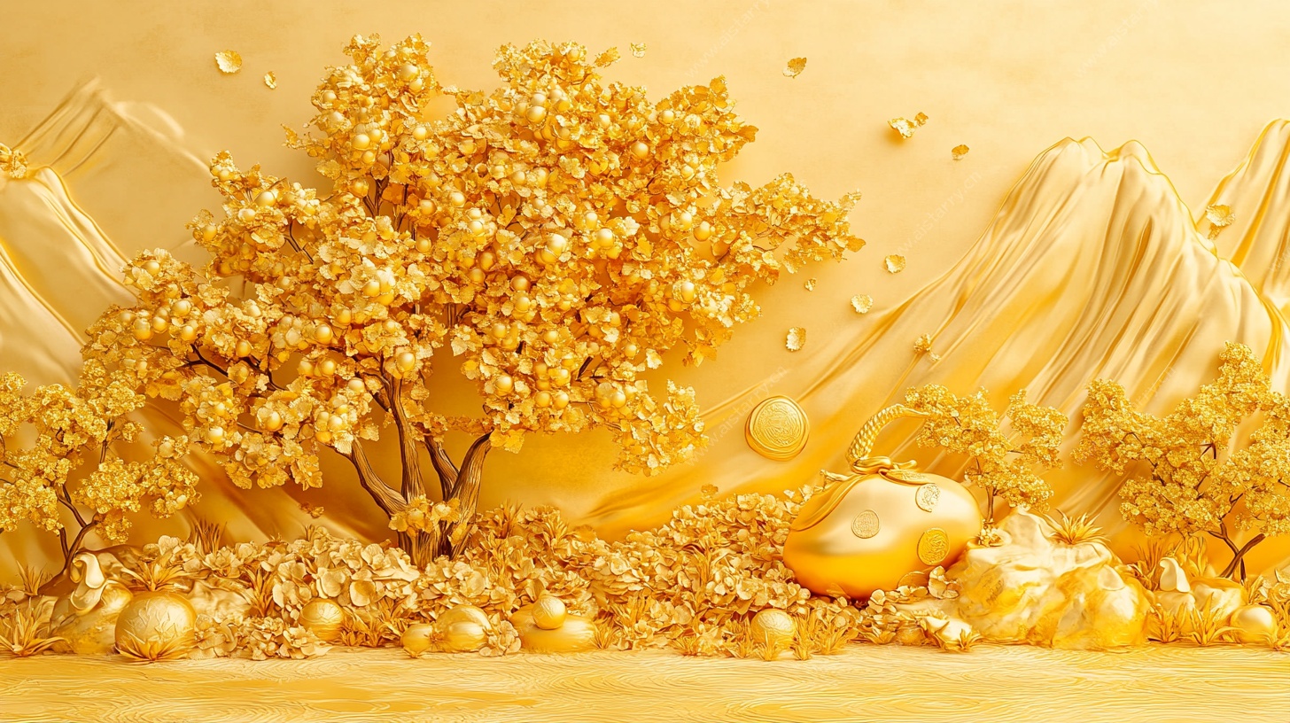 金色梦幻树木景观场景图