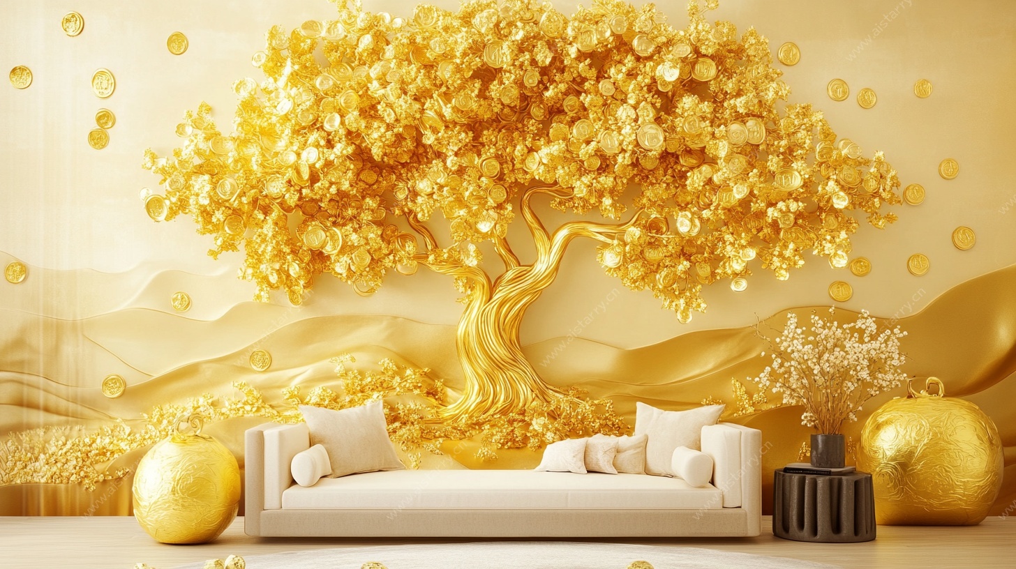 金色发财树客厅装饰场景