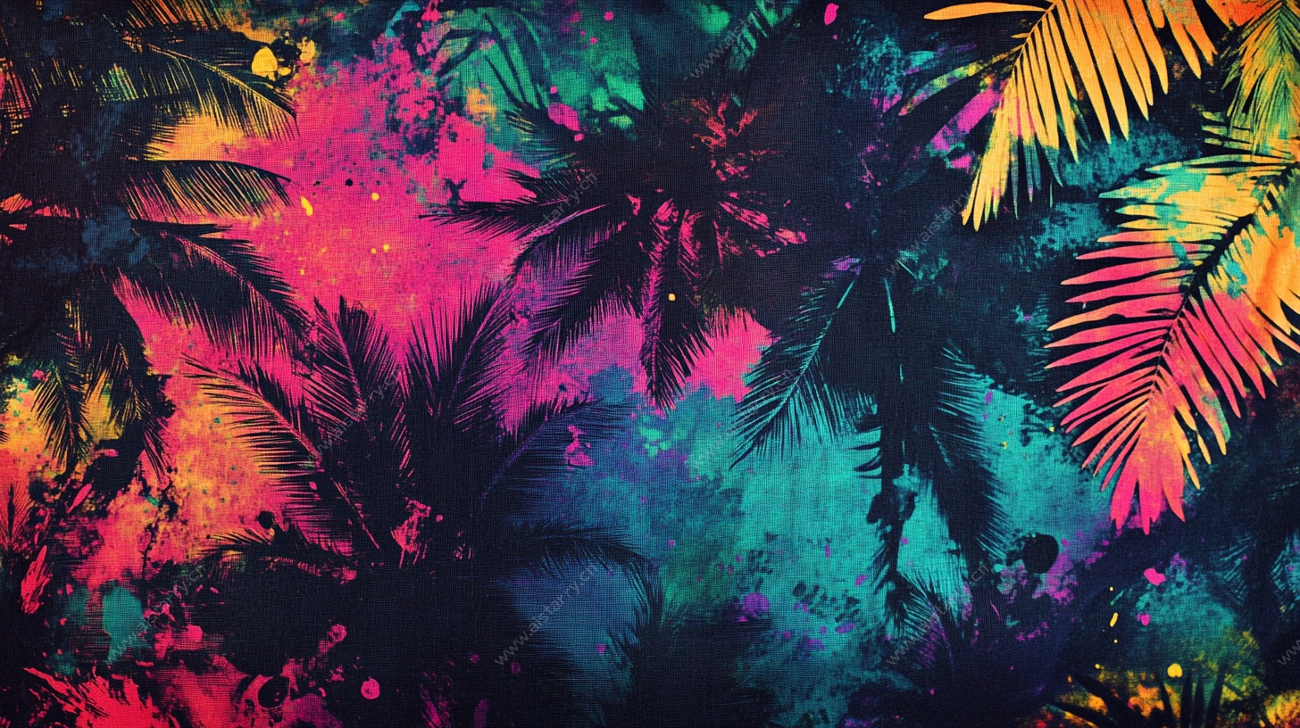 热带幻彩棕榈叶背景图