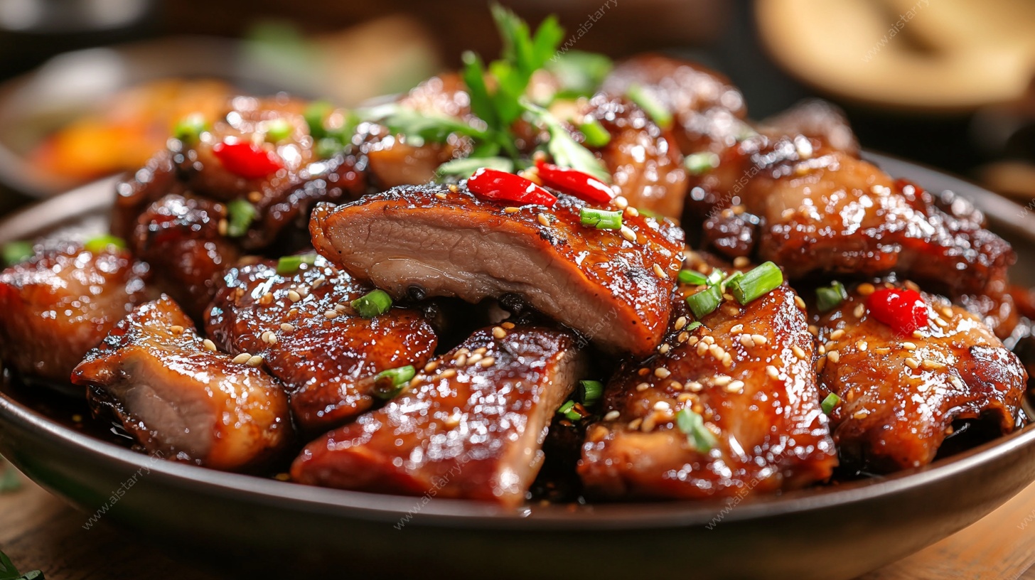 美味红烧排骨诱人摆拍