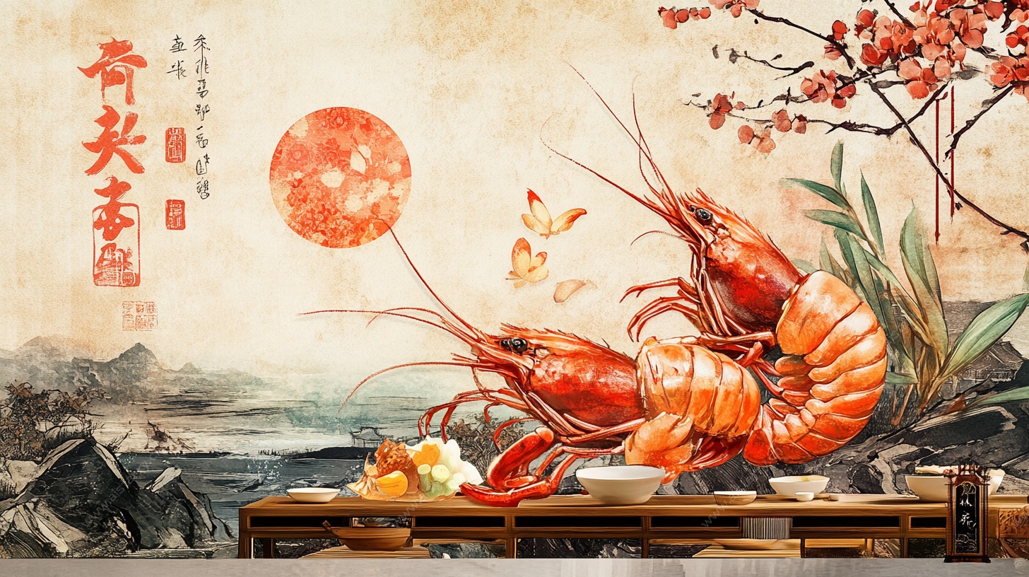 中式龙虾图 吉祥庆有余