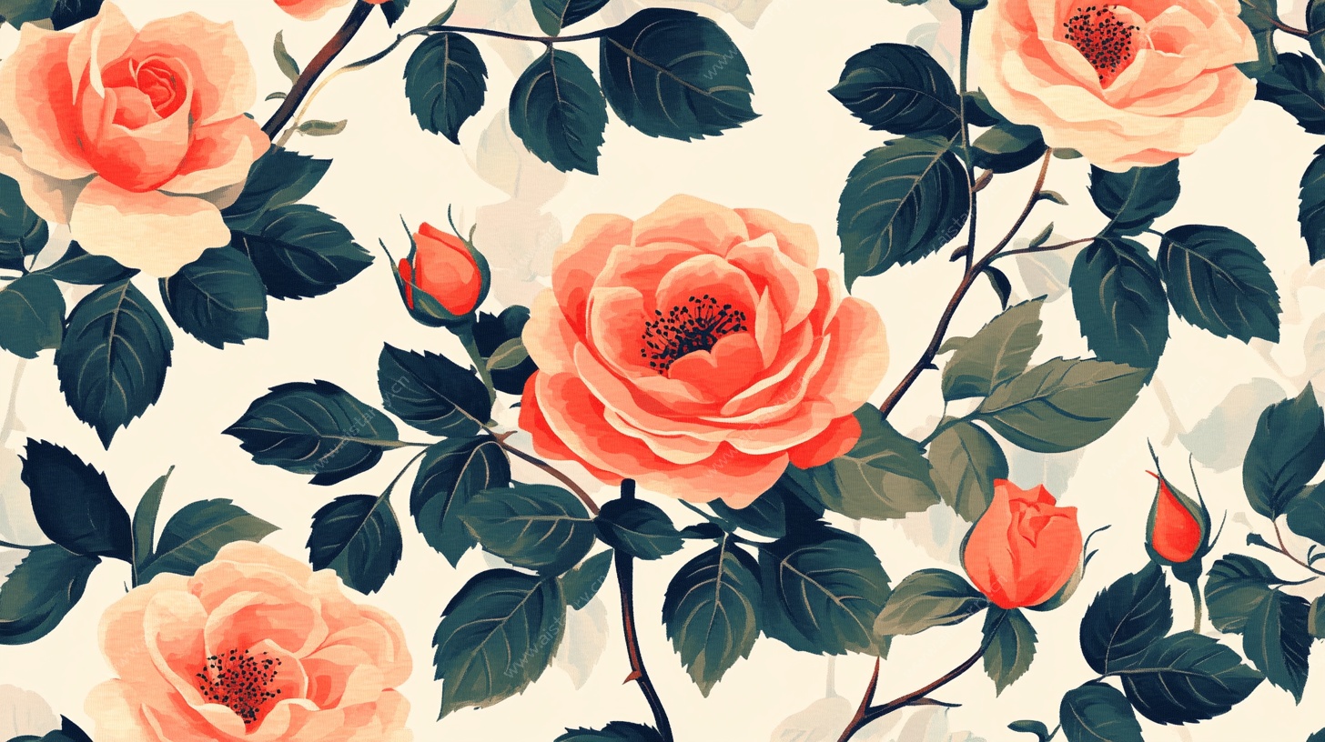 复古风粉色玫瑰花卉图案