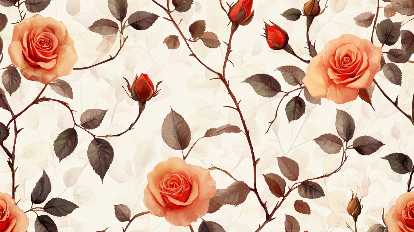 水彩玫瑰花卉无缝图案