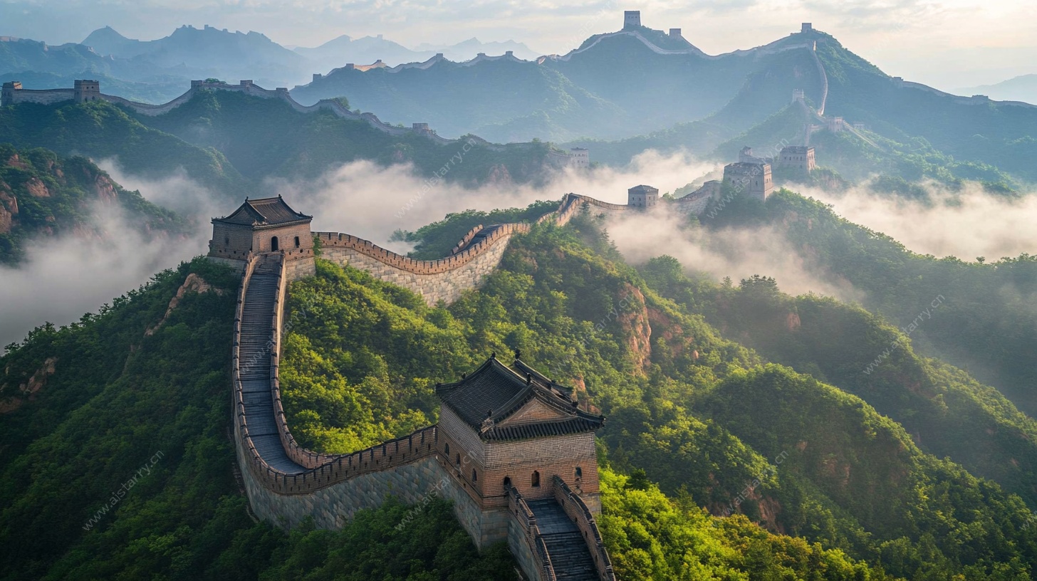 晨曦中的雄伟万里长城