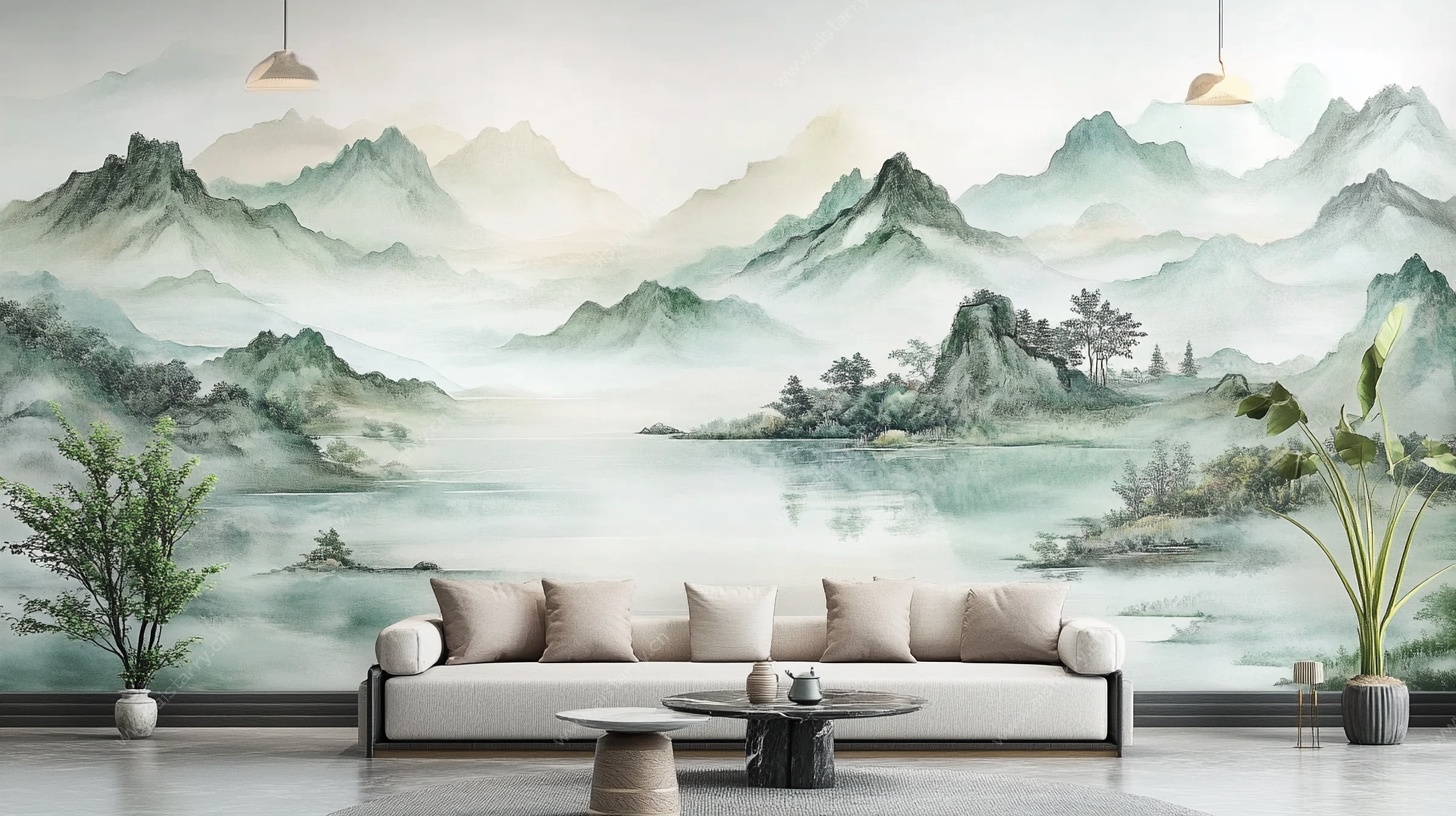 中式山水客厅壁画意境美