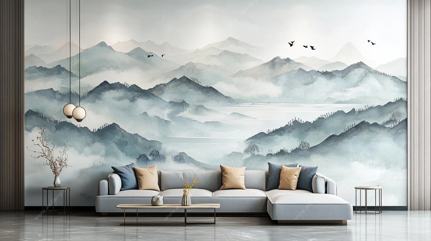中式山水风客厅背景墙
