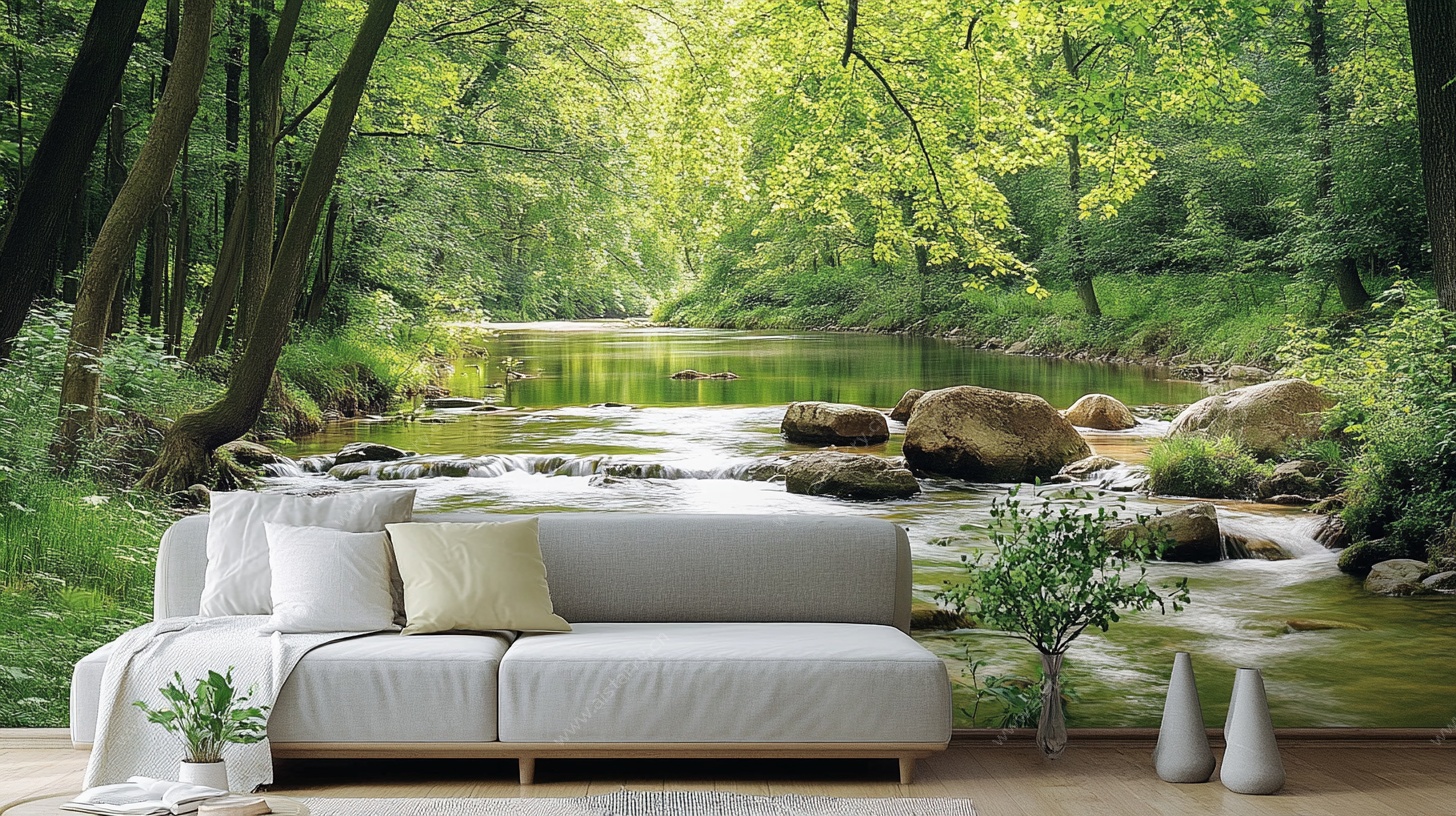 森林溪边沙发场景图