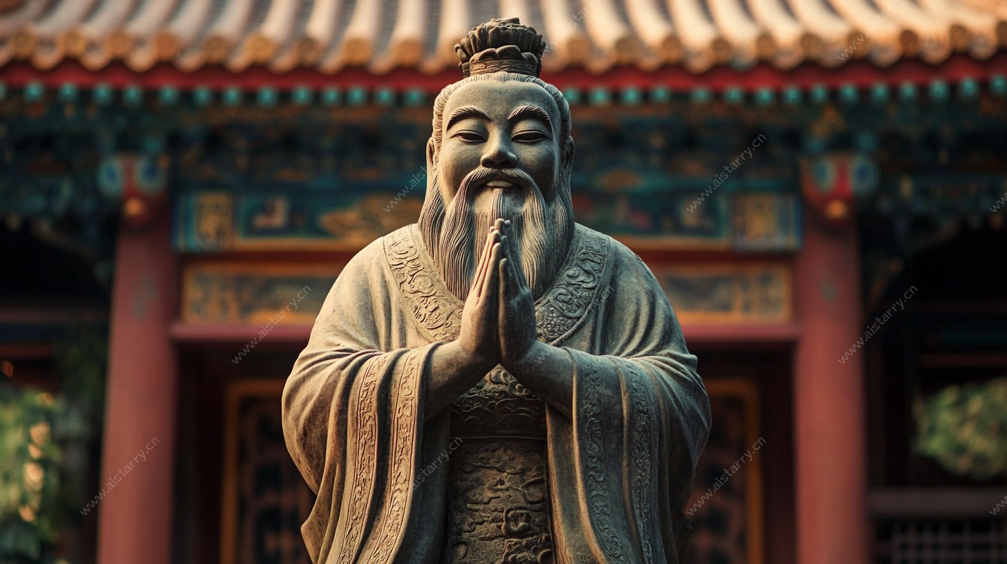 雕像 传统建筑背景