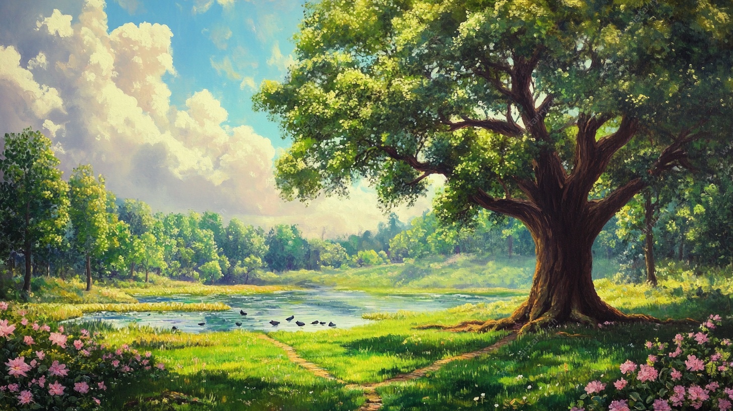 夏日森林湖畔美景