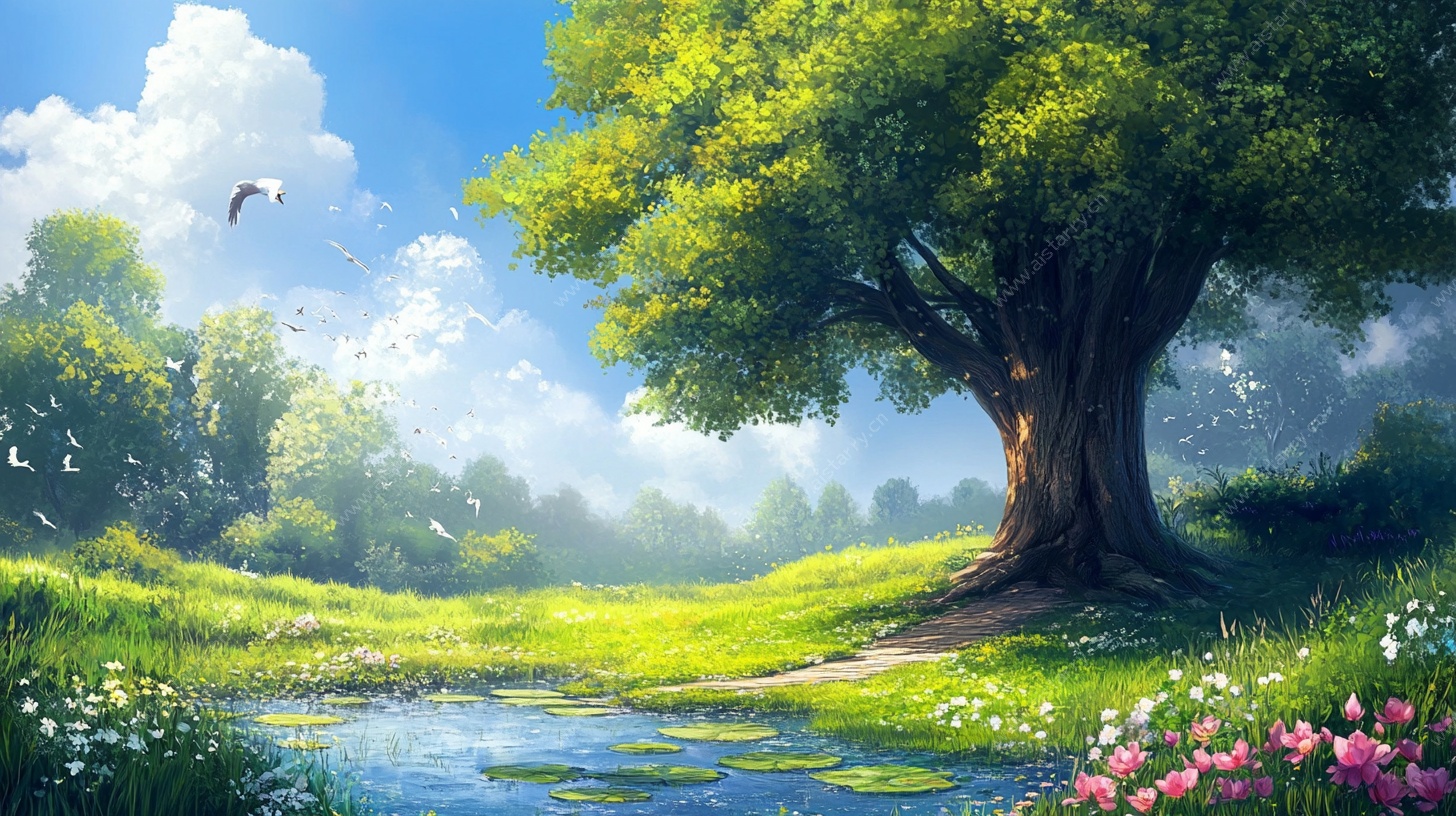 梦幻田园大树风景图