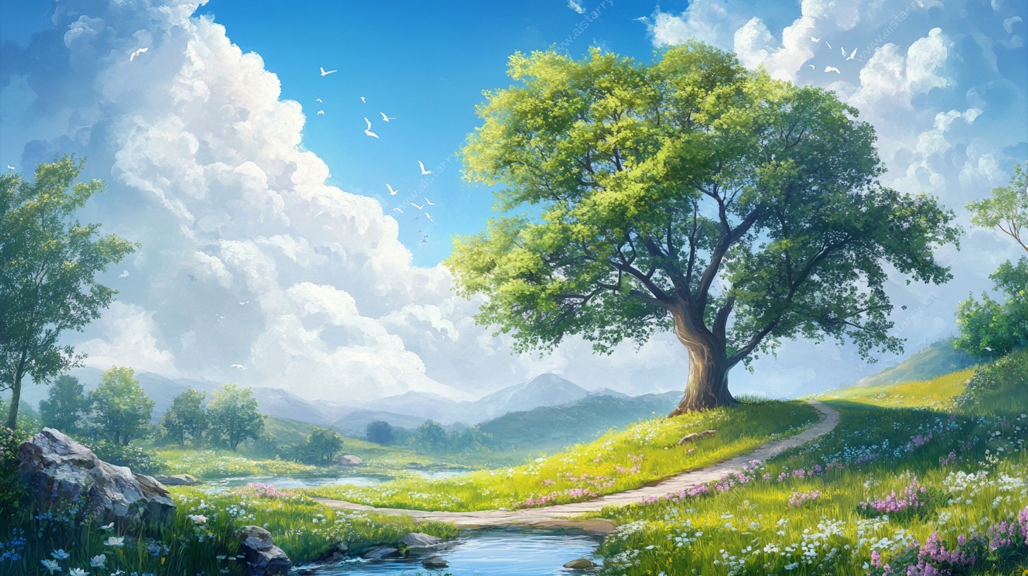 田园风光中的孤独大树