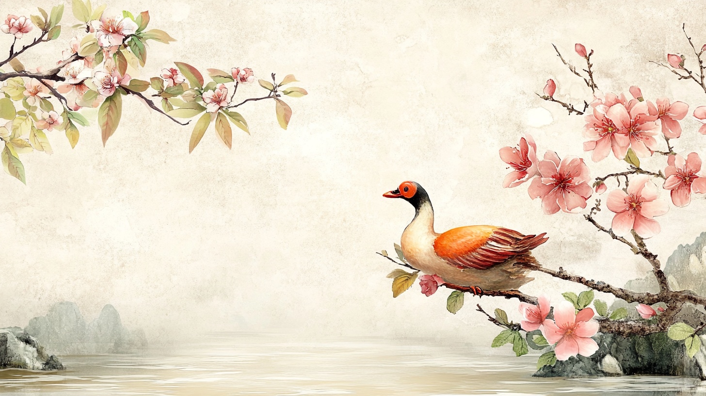 花鸟图中禽鸟栖于花枝