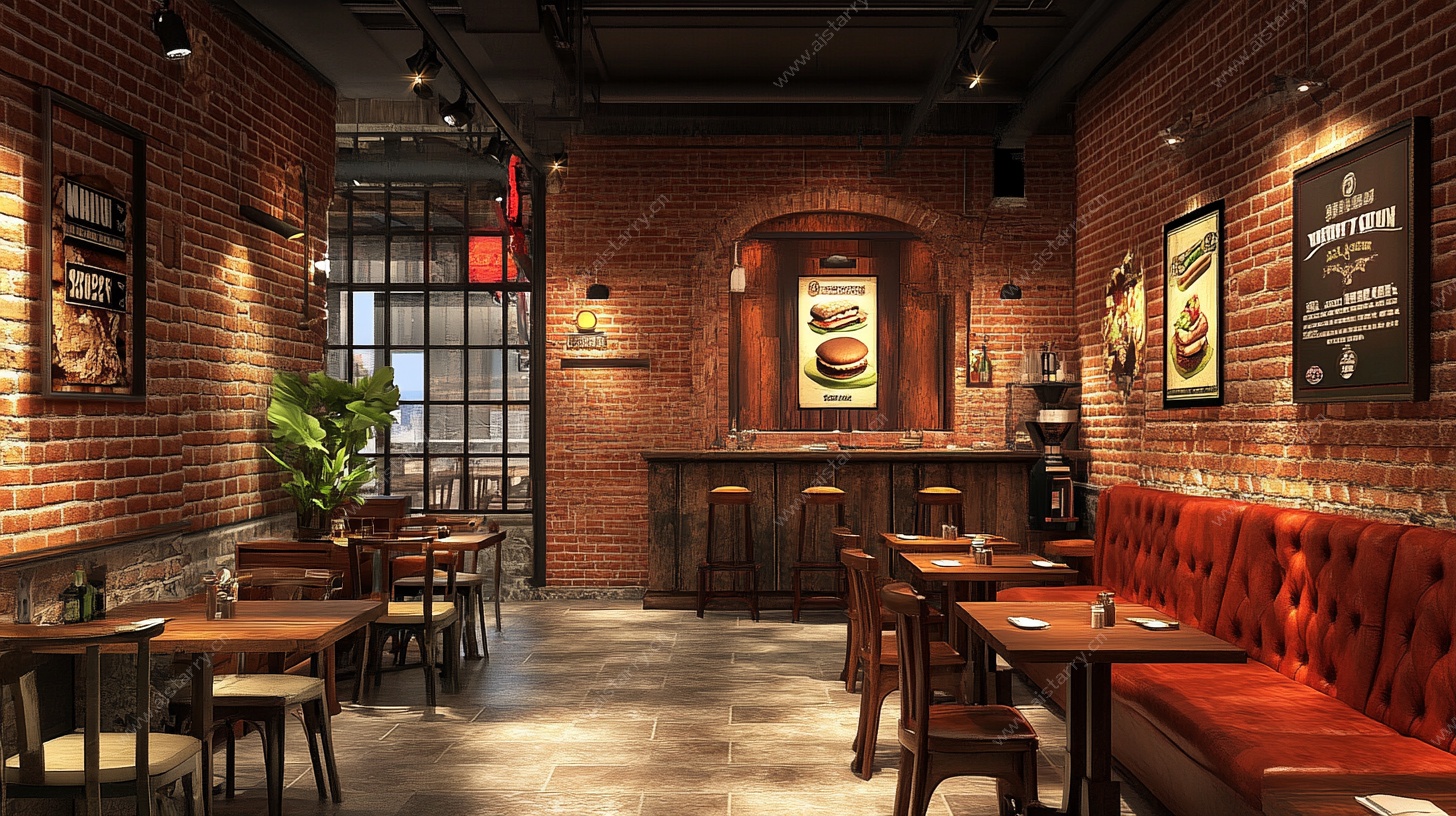 复古风砖墙餐厅室内场景