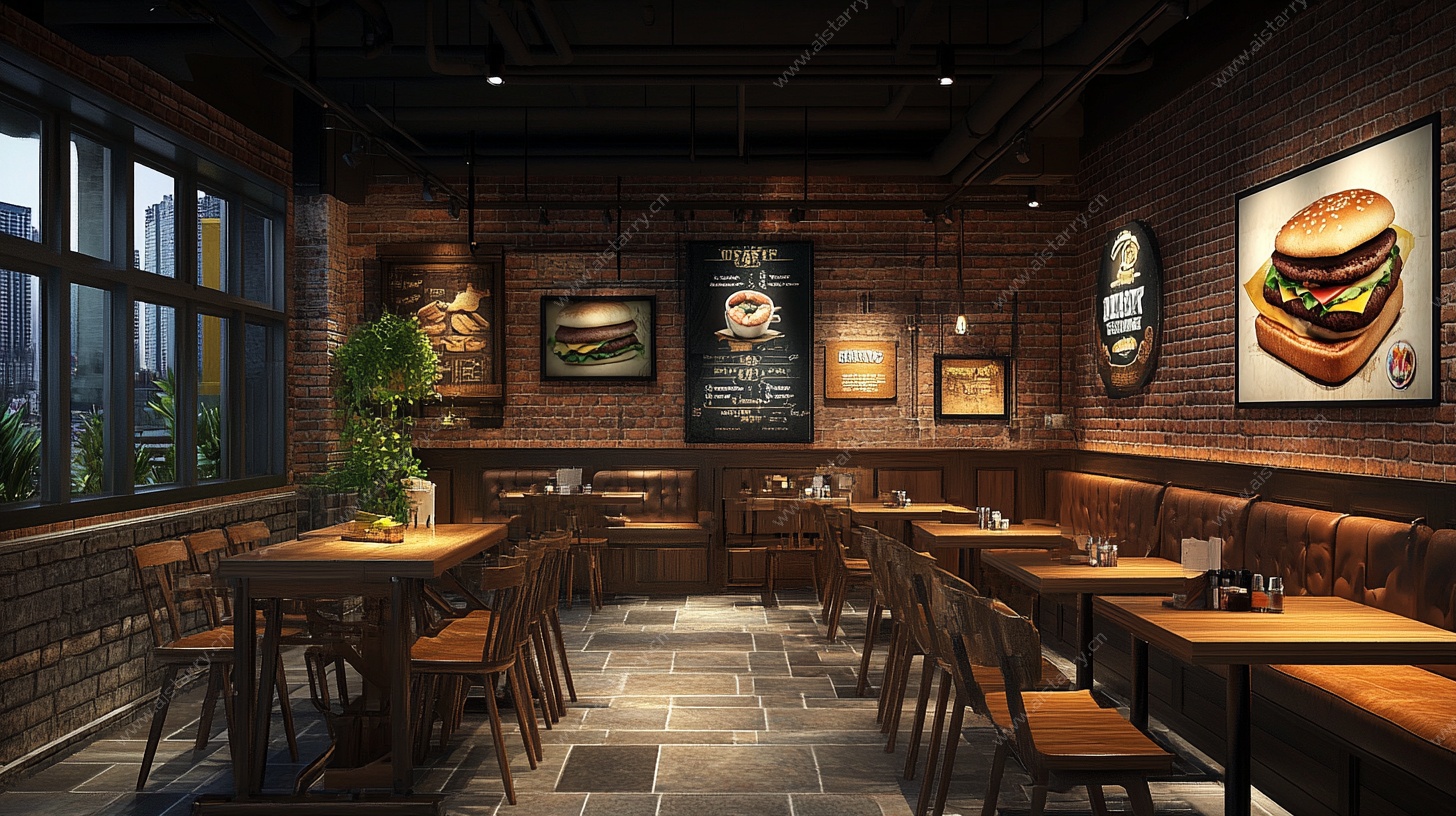 复古风汉堡餐厅室内场景
