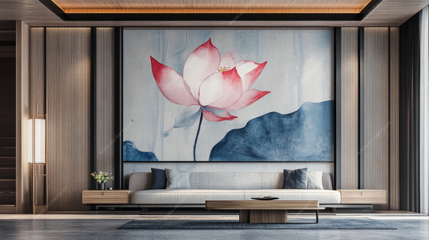 中式客厅水墨荷花装饰画