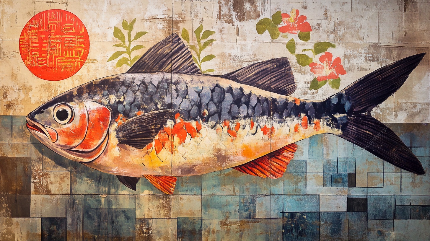 中式鱼纹艺术瓷砖图案