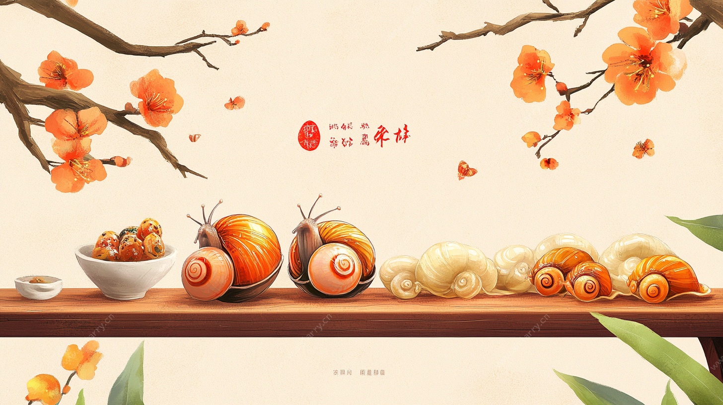 春日中式糕点与花卉景象