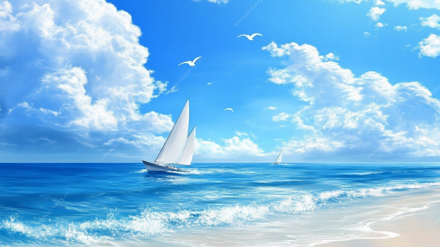 海上帆船风景图