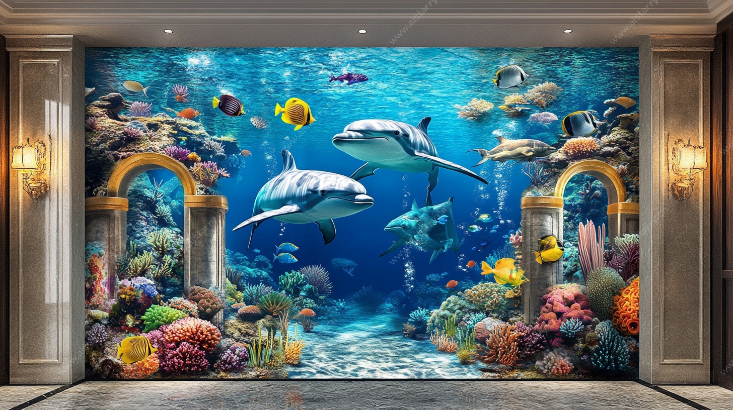 海底世界墙绘装饰画