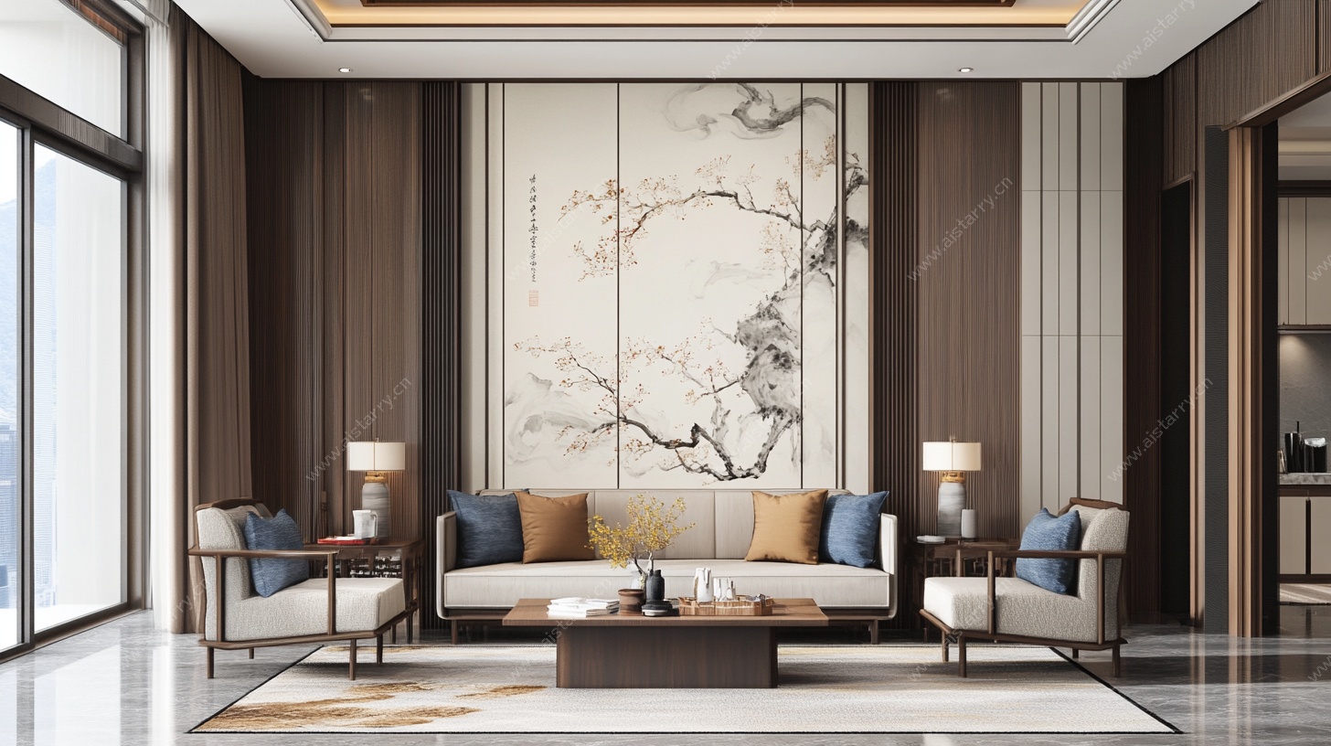 新中式客厅室内设计效果图