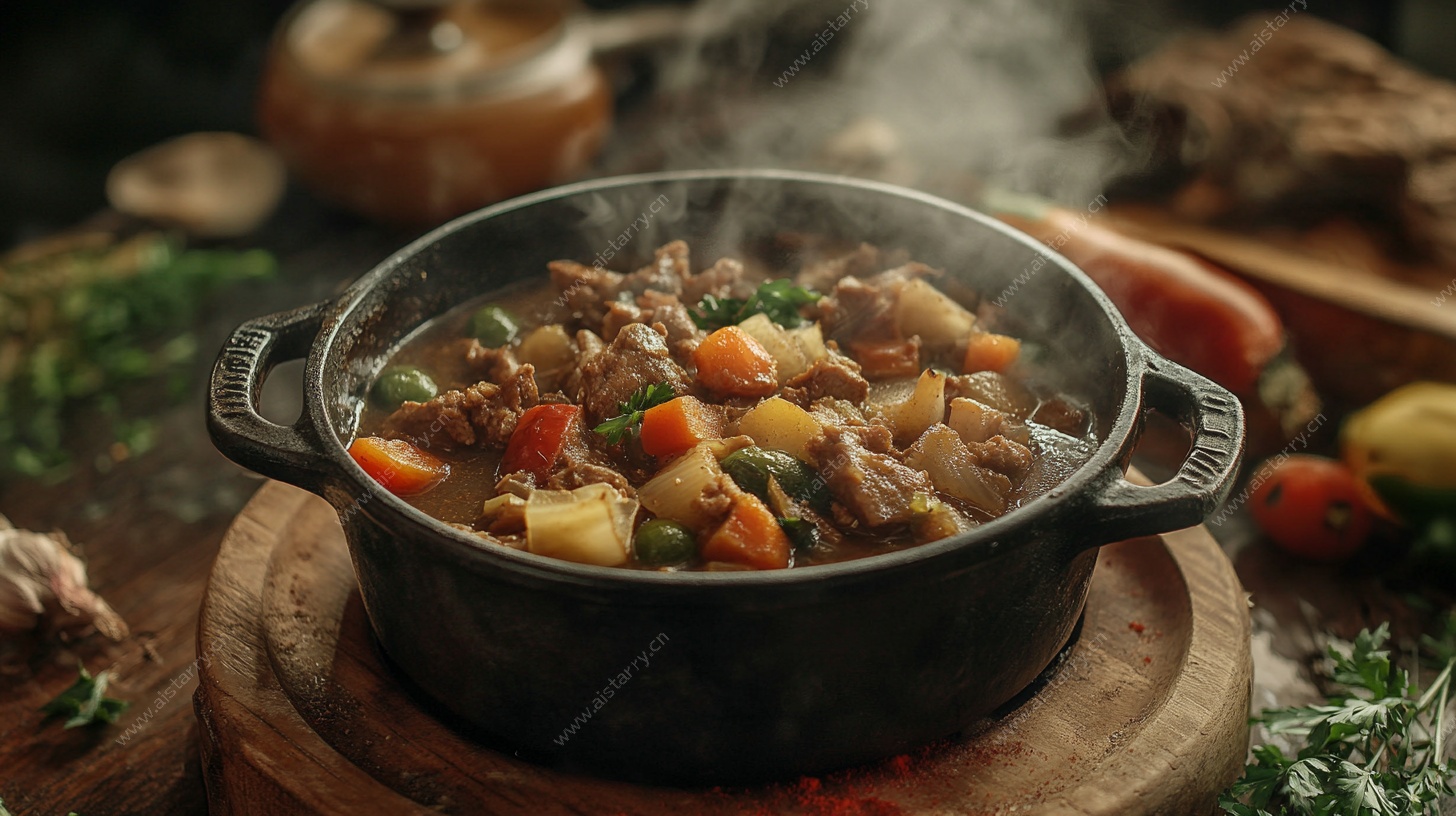 铸铁锅中的美味炖菜