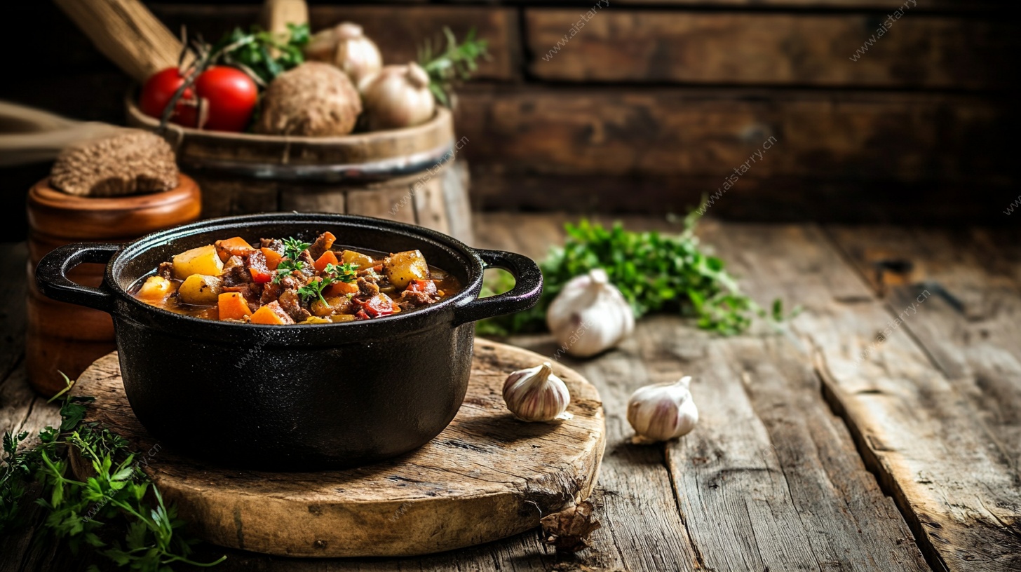 铸铁锅中的美味蔬菜炖菜