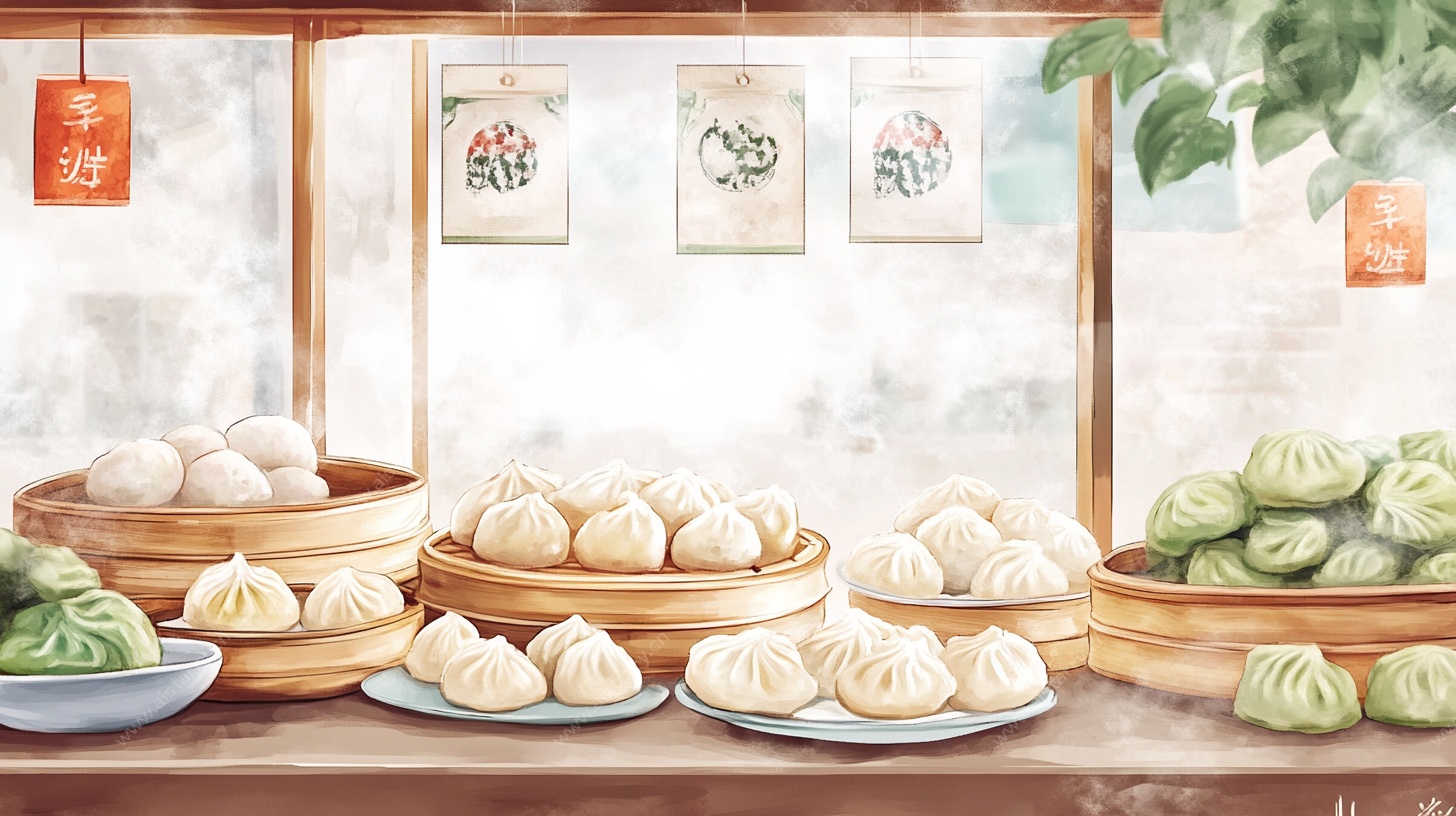 中式包子铺插画