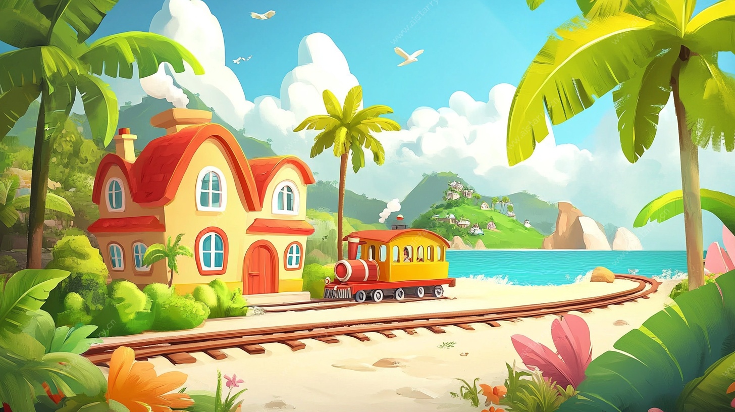 热带海滨的童话火车小屋