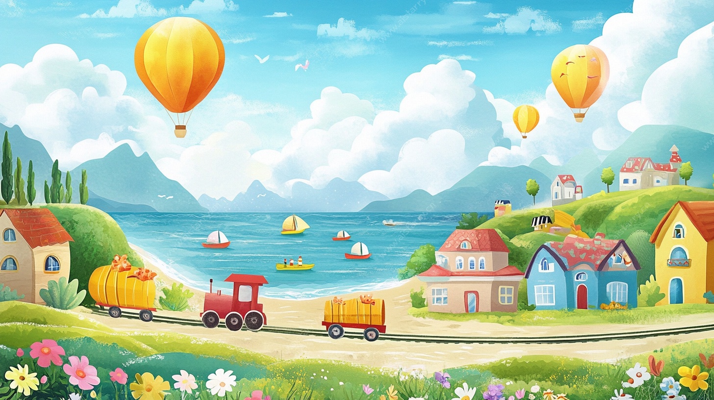 田园风光卡通小镇图景