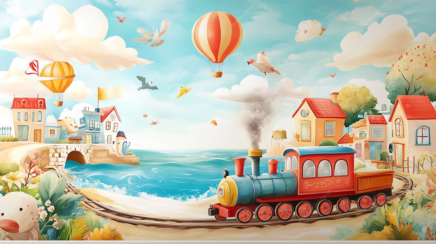梦幻火车小镇插画风景