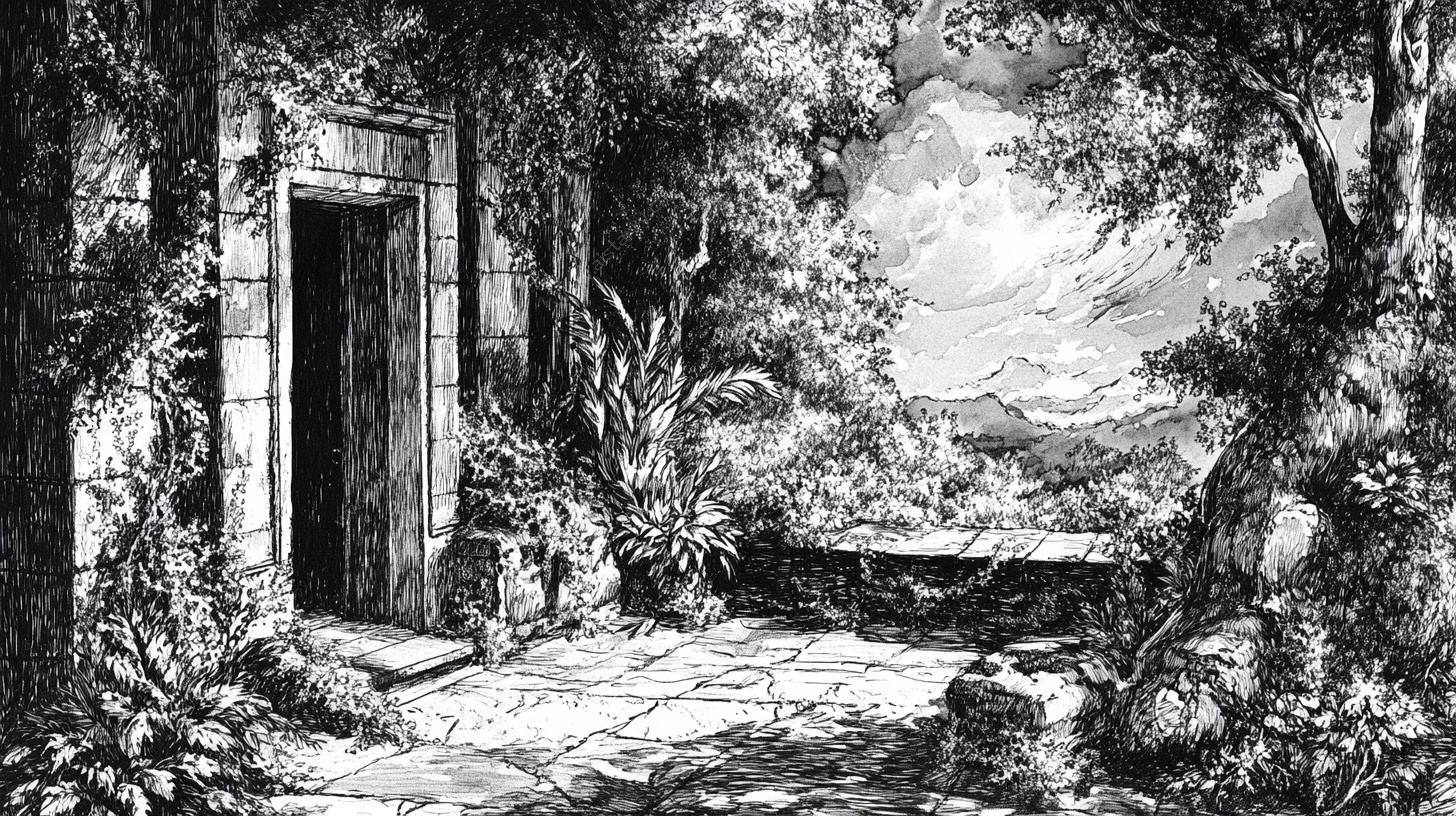 神秘石门旁的奇幻自然