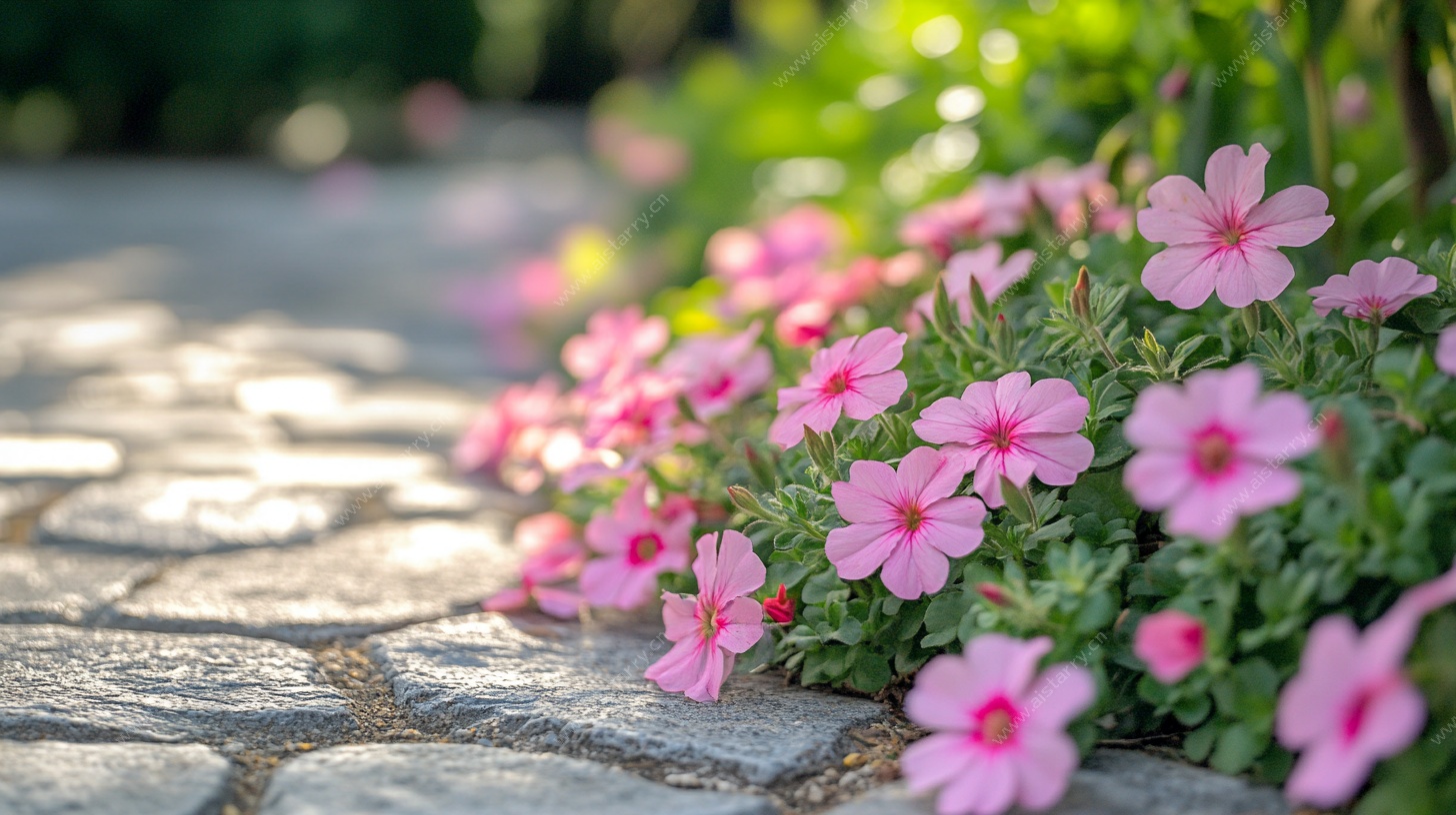 石径旁的粉嫩小花