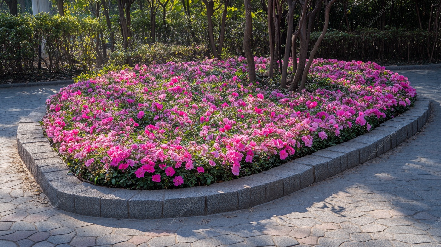 圆形花坛中的艳丽花卉