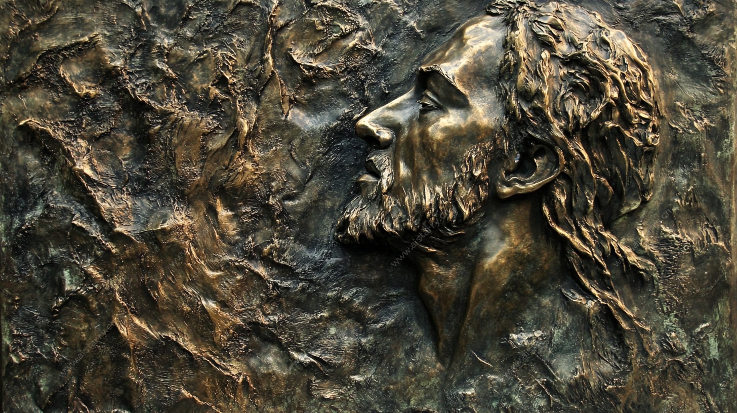 青铜男子头像浮雕