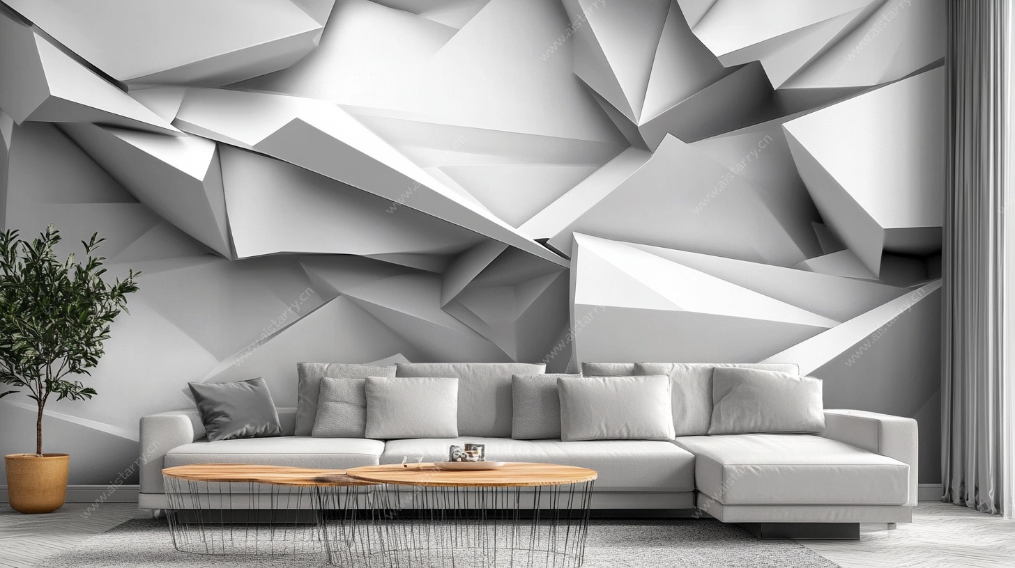 几何立体风现代客厅背景墙