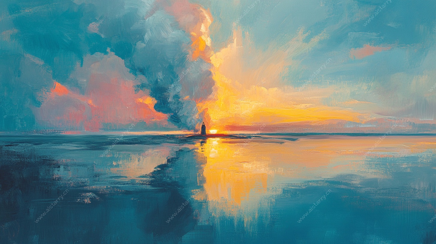 海边日落 一人独赏美景