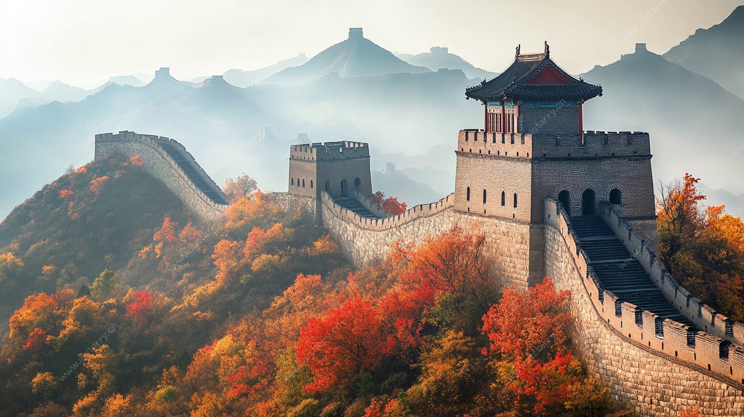 秋日壮丽长城风景图