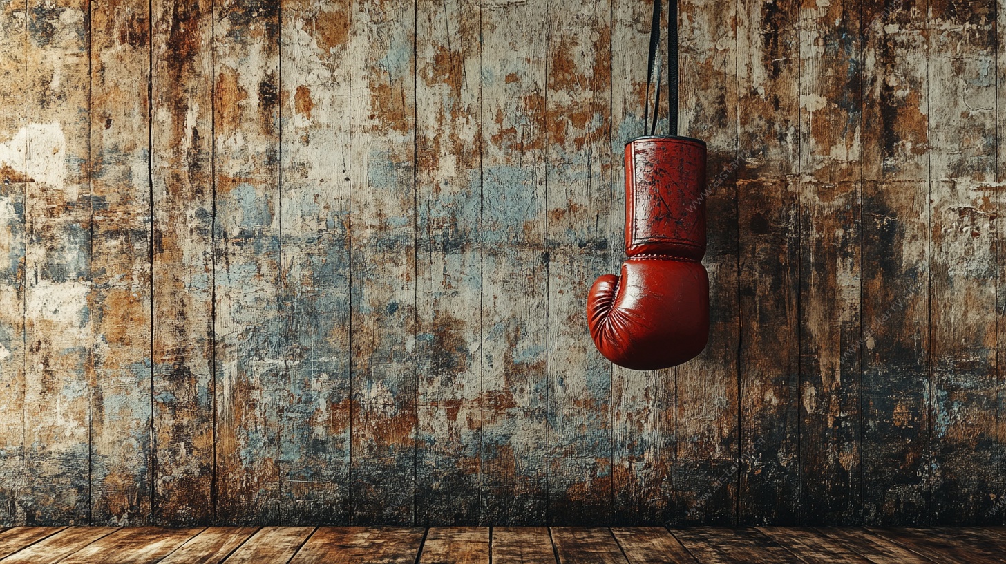 复古墙面悬挂的红色拳套