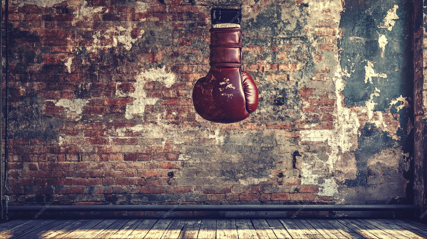 悬挂于砖墙的复古拳击手套