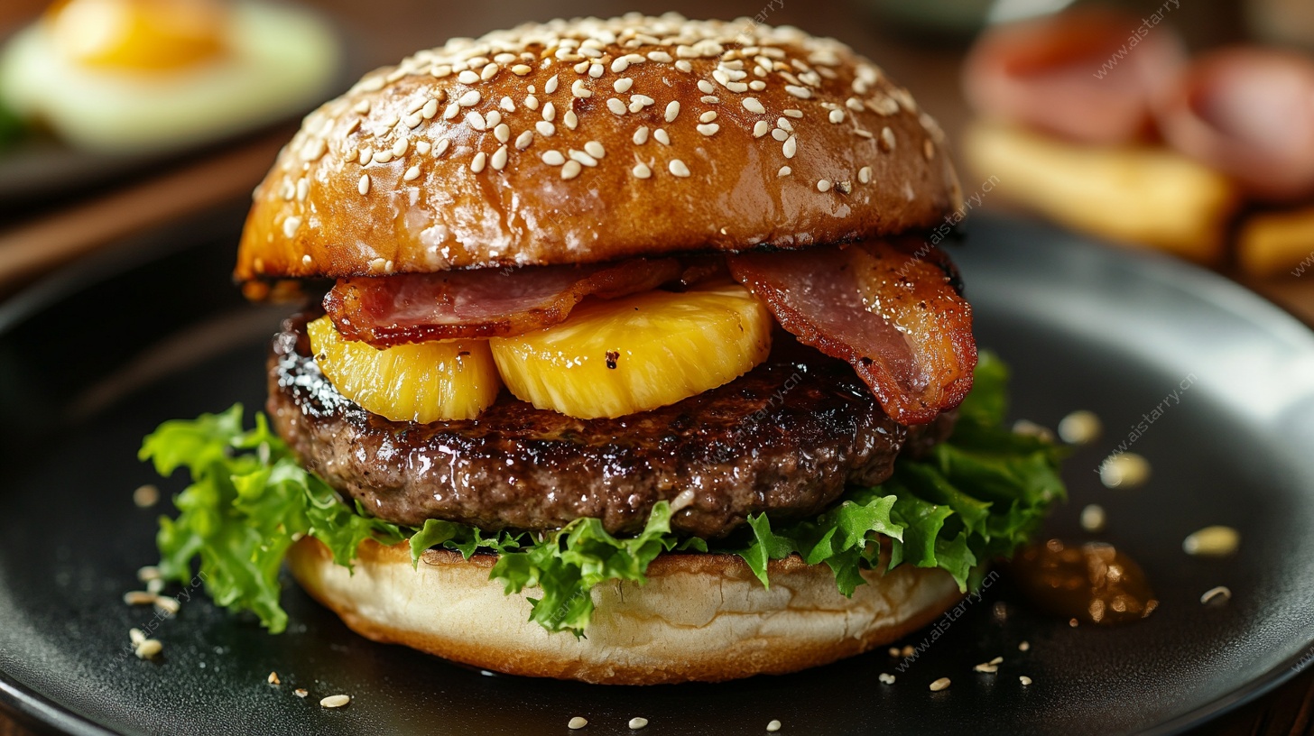 美味培根凤梨牛肉汉堡