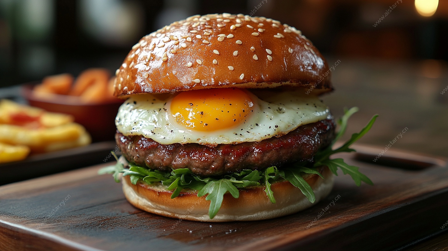 美味鸡蛋牛肉汉堡特写