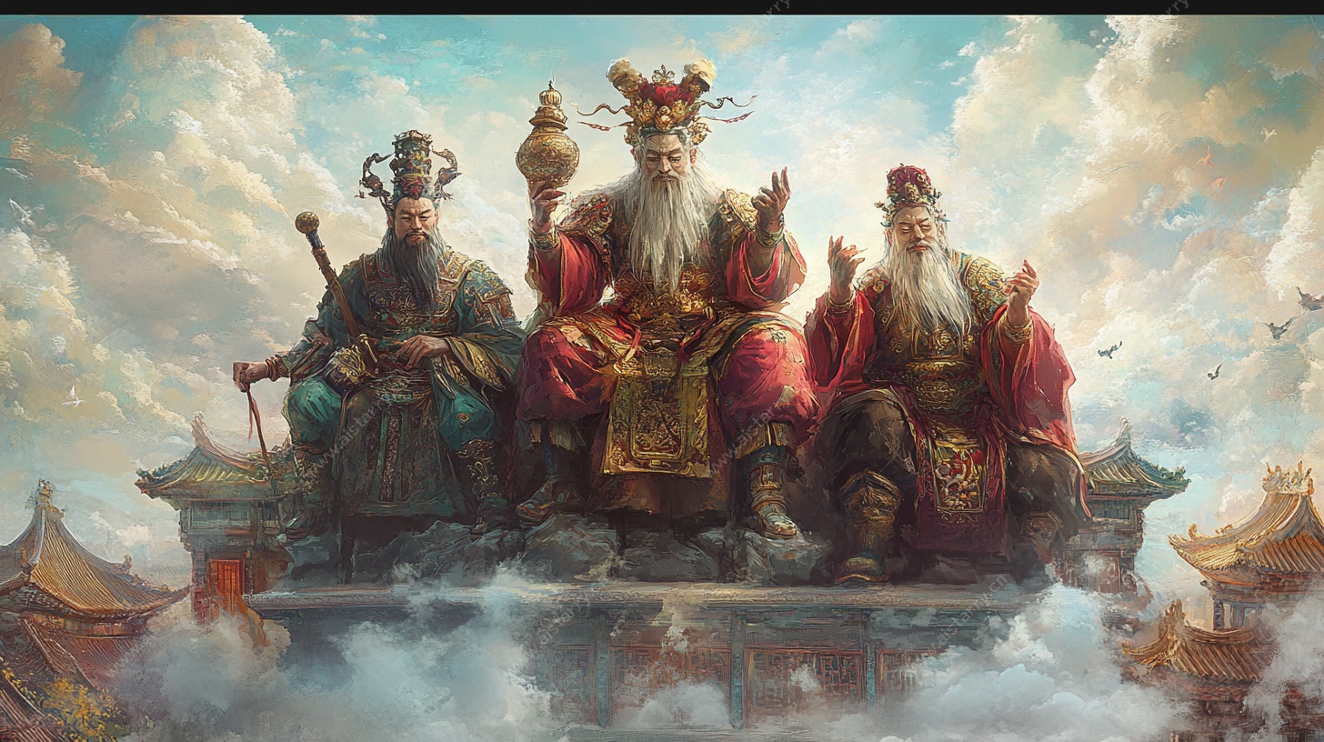 三位仙翁云端坐