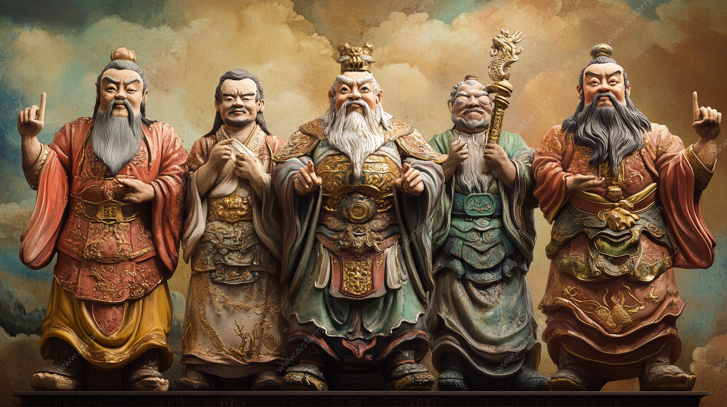 五位道教仙人雕塑