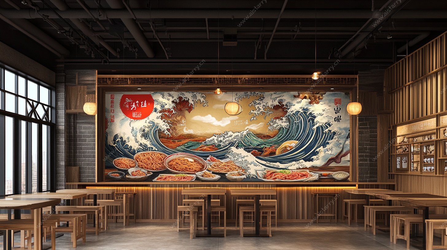 日式餐厅浮世绘风墙面装饰