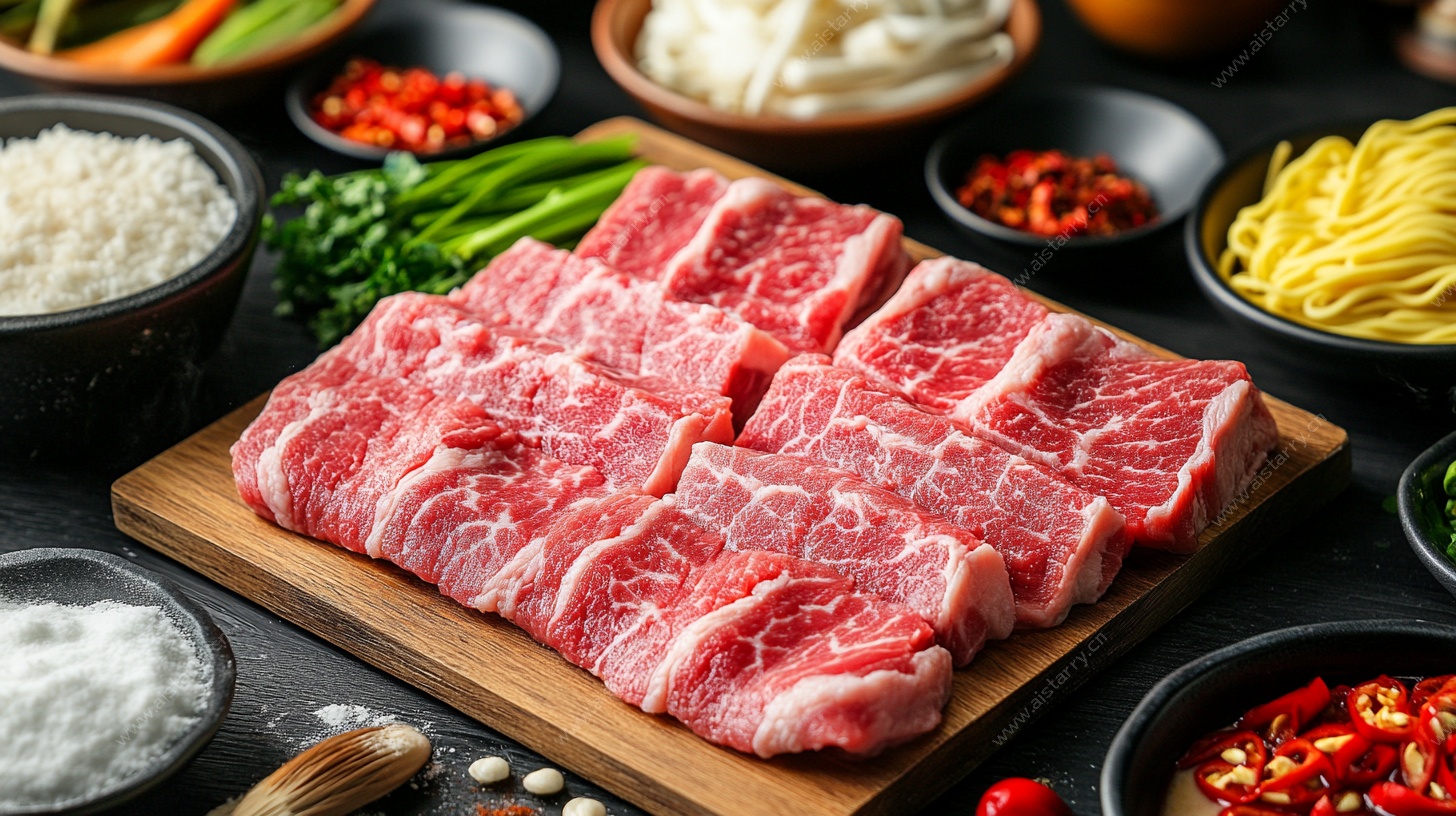 新鲜牛肉及火锅食材准备